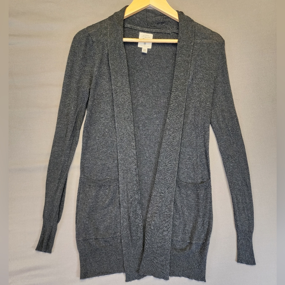 Billabong Gray‎ Open Front Cardigan Sweater Cotton Rayon Knit Shawl Collar Small